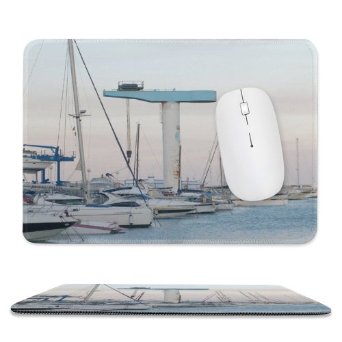 yanfind The Mouse Pad Marina Watercraft Harbor Transportation Sailboat Boat Sky Vehicle Dock Boat Atmospheric Shiplift Pattern Design Stitched Edges Suitable for home office game
