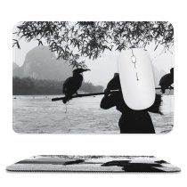 yanfind The Mouse Pad Backlit Raven Wood Pelican Elderly Stick Facial Wildlife Cormorant Boat River Hat Pattern Design Stitched Edges Suitable for home office game