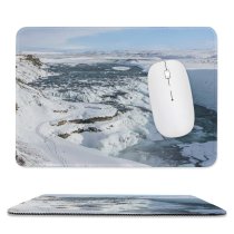 yanfind The Mouse Pad Landscape River Creative Iceland Gullfoss Pictures Outdoors Grey Snow Waterfall Glacier Pattern Design Stitched Edges Suitable for home office game