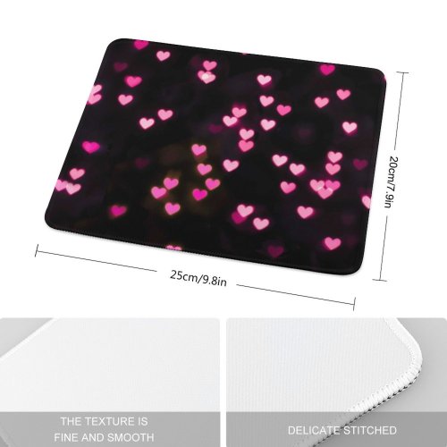 yanfind The Mouse Pad Black Dark Love Hearts Bokeh Glowing Lights Vibrant Blurred Heart Pattern Design Stitched Edges Suitable for home office game