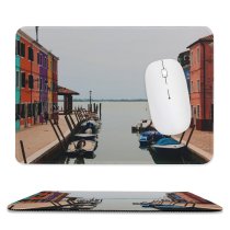 yanfind The Mouse Pad Boats Architecture Sea Canal Docked Town Watercrafts Pattern Design Stitched Edges Suitable for home office game