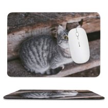 yanfind The Mouse Pad Funny Curiosity Cute Little Young Eye Portrait Staring Kitten Grey Pet Whisker Pattern Design Stitched Edges Suitable for home office game