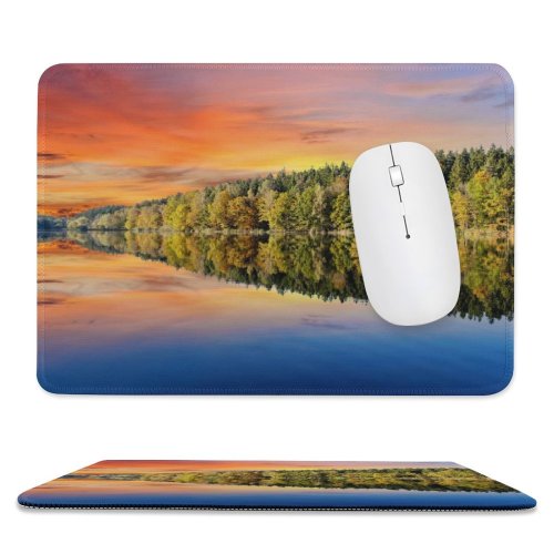 yanfind The Mouse Pad Bruno Glätsch Forest Trees Sunset Sky Mirror Lake Reflection Landscape Scenery Afterglow Pattern Design Stitched Edges Suitable for home office game