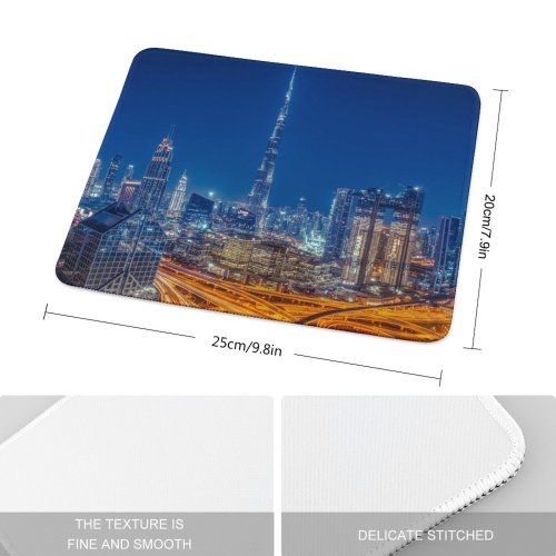 yanfind The Mouse Pad Burj Khalifa Dubai Skyscraper Cityscape Modern Architecture Night City Lights Metropolitan Urban Pattern Design Stitched Edges Suitable for home office game