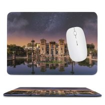 yanfind The Mouse Pad Massimiliano Morosinotto Castle Fountain Reflection Outer Space Milky Way Stars Pond Sunset Pattern Design Stitched Edges Suitable for home office game