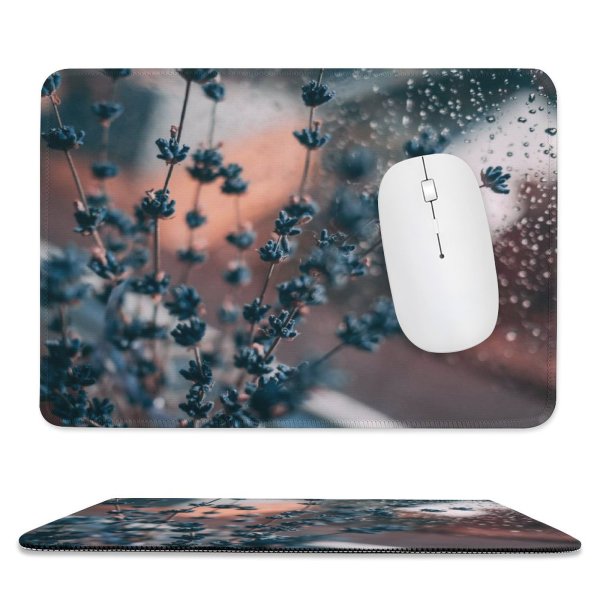 yanfind The Mouse Pad Blur Focus Window Fragrant Droplets Glass Rain Outdoors Selective Raindrops Lavender Flora Pattern Design Stitched Edges Suitable for home office game