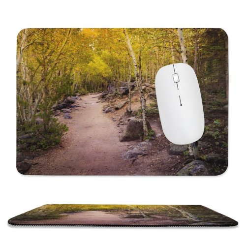 yanfind The Mouse Pad Collins Aspen Trees Pathway Forest Rocks Trails Beautiful Pattern Design Stitched Edges Suitable for home office game