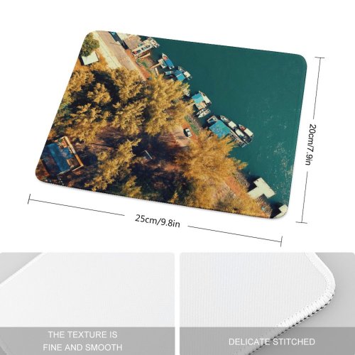 yanfind The Mouse Pad Boats Autumn Landscape Daylight Travel Area Buildings Watercrafts Dock Transportation Outdoors Fall Pattern Design Stitched Edges Suitable for home office game
