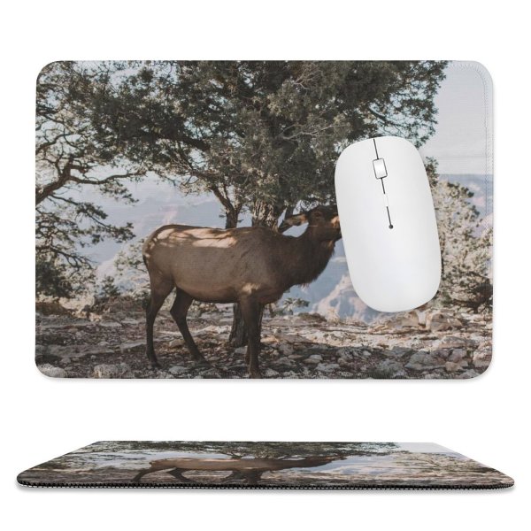 yanfind The Mouse Pad Wood Winter Reindeer Moose Horn Park Buck Tree Bull Wild Wildlife Antler Pattern Design Stitched Edges Suitable for home office game
