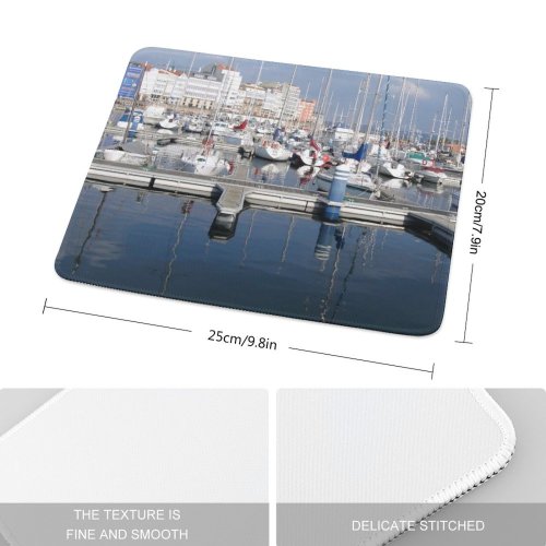 yanfind The Mouse Pad Marina Harbor Marina Boat Reflection Sky Vehicle Infrastructure Dock Boat Port Pattern Design Stitched Edges Suitable for home office game