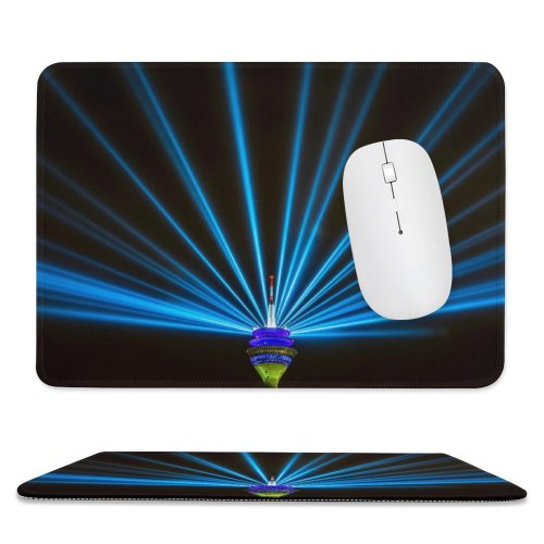yanfind The Mouse Pad Carsten Heyer Black Dark Rhine Tower Rheinturm Düsseldorf Television Tower Light Beam Pattern Design Stitched Edges Suitable for home office game