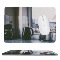 yanfind The Mouse Pad Blur Focus Counter Jars Appliance Kitchen Coffee Kettle Maker Pattern Design Stitched Edges Suitable for home office game