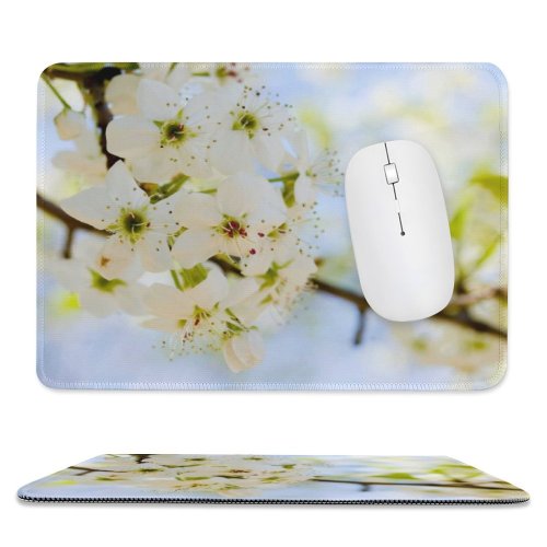 yanfind The Mouse Pad May Flower Blossum Spring Sky Limb Spring Cherry Leaves Branch Plant Flowers Pattern Design Stitched Edges Suitable for home office game