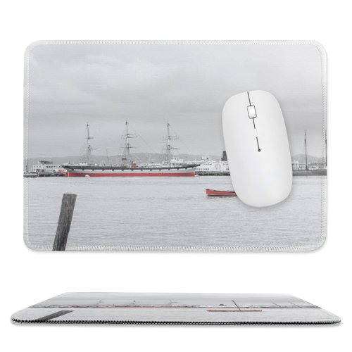 yanfind The Mouse Pad Vehicle Wannabe Ship Transportation Boat Stock Grey Pier Harbor Dock San Pattern Design Stitched Edges Suitable for home office game