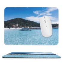 yanfind The Mouse Pad Boats Clear Tourism Coast Sand Crystal Landscape Daylight Island Beach Watercrafts Tropical Pattern Design Stitched Edges Suitable for home office game