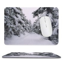 yanfind The Mouse Pad Fir Winter Road Geological Tree Branch Frost Winter Freezing Snow Vermont Biome Pattern Design Stitched Edges Suitable for home office game