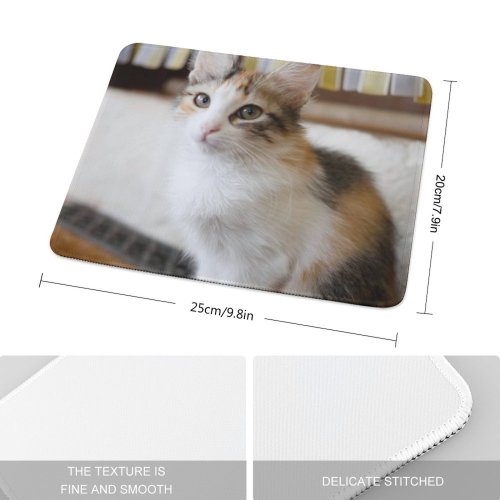 yanfind The Mouse Pad Funny Curiosity Sit Little Young Eye Kitten Whisker Downy Fur Portrait Pattern Design Stitched Edges Suitable for home office game