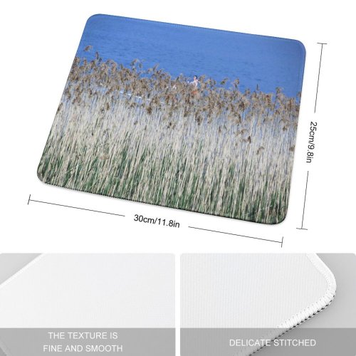 yanfind The Mouse Pad Family Flower Lake Shore Plant Crop Poppies Blu Phragmites Poales Stem Grass Pattern Design Stitched Edges Suitable for home office game