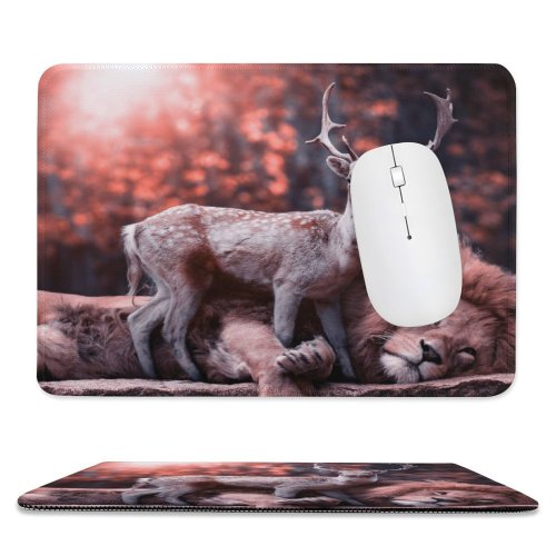 yanfind The Mouse Pad Comfreak Lion Deer Hirsch Predator Wild Big Cat Carnivore Fantasy Cute Pattern Design Stitched Edges Suitable for home office game