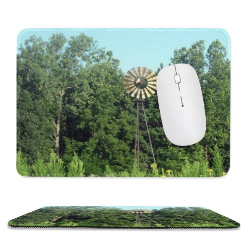 yanfind The Mouse Pad Mill Field Natural Vegetation Landscape Plant Meadow Prairie Grassland Tree Windmill Rural Pattern Design Stitched Edges Suitable for home office game