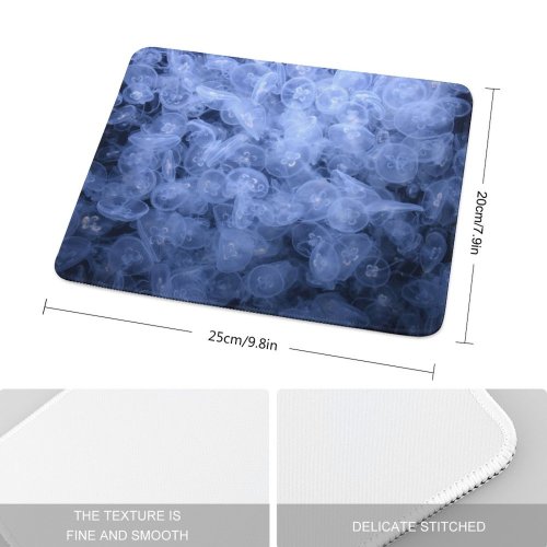 yanfind The Mouse Pad Black Dark Jellyfishes Sea Life Underwater Dark Aquarium Transparent Pattern Design Stitched Edges Suitable for home office game