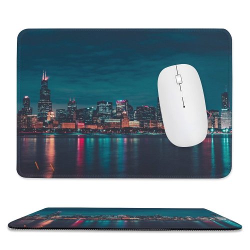 yanfind The Mouse Pad Max Bender Chicago Night City Lights Cityscape Reflections Pattern Design Stitched Edges Suitable for home office game