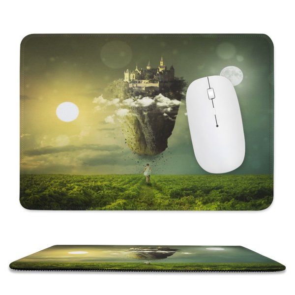 yanfind The Mouse Pad Comfreak Fantasy Sun Moon Girl Clouds Mystic Landscape Dream Castle Sky Pattern Design Stitched Edges Suitable for home office game
