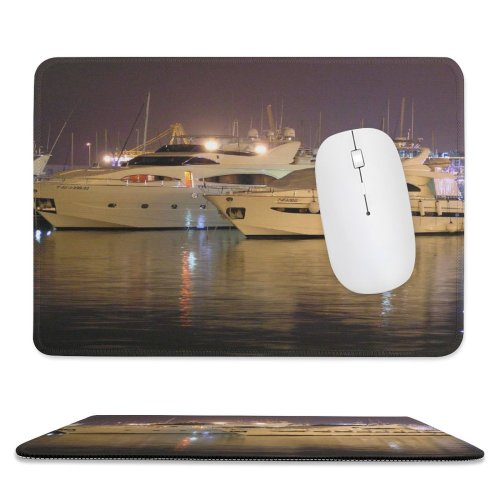 yanfind The Mouse Pad Marina Watercraft Transportation Motor Naval Boat Yacht Vehicle Ship Hafen Luxury Architecture Pattern Design Stitched Edges Suitable for home office game