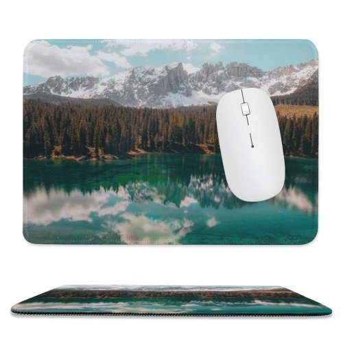 yanfind The Mouse Pad Cristina Gottardi Glacier Mountains Snow Covered Fir Trees Mirror Lake Reflection Landscape Pattern Design Stitched Edges Suitable for home office game