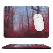 yanfind The Mouse Pad Maple Trees Maple Leaves Foliage Path Forest Foggy Morning Pattern Design Stitched Edges Suitable for home office game