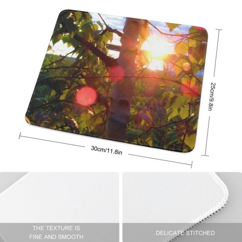 yanfind The Mouse Pad Flare Sunlight Lakeshore Leaf Sky Plant Tree Lens Branch Botany Light Plant Pattern Design Stitched Edges Suitable for home office game