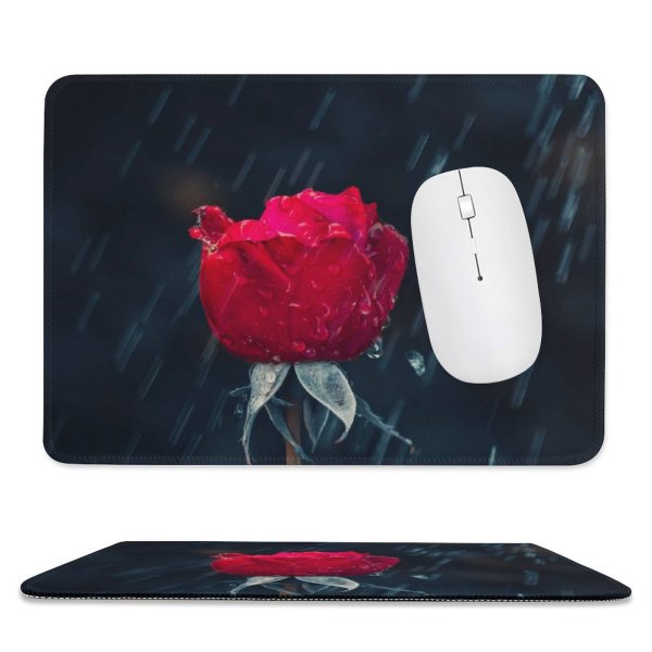 yanfind The Mouse Pad Comfreak Flowers Dark Rose Rain Drops Closeup Pattern Design Stitched Edges Suitable for home office game