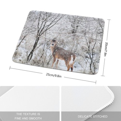 yanfind The Mouse Pad Frozen Snowstorm Freezing Deer Frost Frosty Winter Outdoors Scenic Woods Fall Wintry Pattern Design Stitched Edges Suitable for home office game