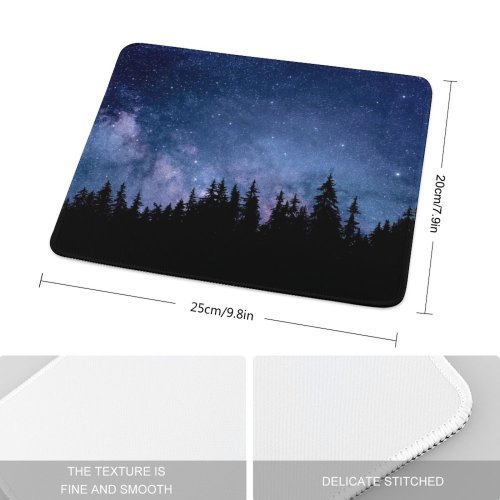 yanfind The Mouse Pad Night Starry Sky Forest Silhouette Astronomy Cosmos Pattern Design Stitched Edges Suitable for home office game