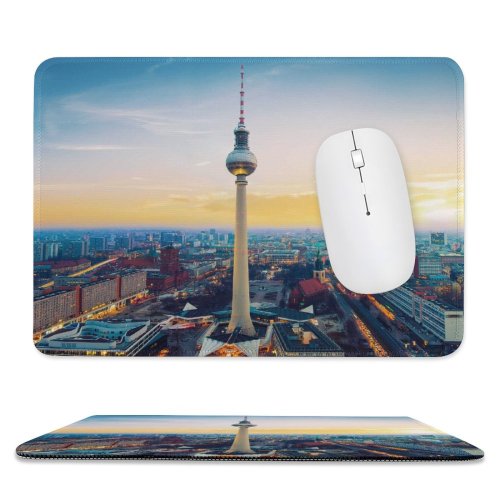 yanfind The Mouse Pad Nicolas Kamp Berlin TV Tower Berliner Fernsehturm Landmark Sunset Cityscape City Lights Pattern Design Stitched Edges Suitable for home office game