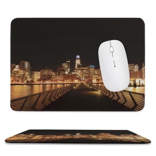 yanfind The Mouse Pad Black Dark San Francisco City Cityscape Night Time City Lights Skyscrapers Waterfront Pattern Design Stitched Edges Suitable for home office game