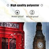 Romantic Shower Curtain England Big Ben Phone Box Theme Cloth Fabric Kids Bathroom Decor with Hooks Waterproof Washable 72 x 72 inches Red Brown and White