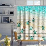 Sea Turtle Shower Curtain Sea Turtles and Starfish at Ocean Sandy Beach on Rustic Vintage Wood Panels Theme Fabric Bathroom Sets Decor with Hooks Waterproof Washable 72 x 72 inches Red Blue and White