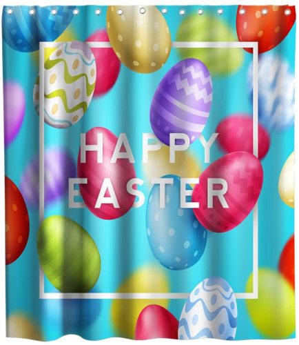 Happy Easter Shower Curtain Festival Eggs Theme Cloth Fabric Watercolor Bathroom White Decor Sets with Hooks Waterproof Washable 72 x 72 inches Blue Yellow and Red