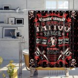 Vintage Punk Style Tattoo Pirate Sailor Bettys Skull Funny Theme Fabric Tattoo Shower Curtain Sets Kids Bathroom Halloween Decor with Hooks Waterproof Washable 70 x 70 inches Red and Black