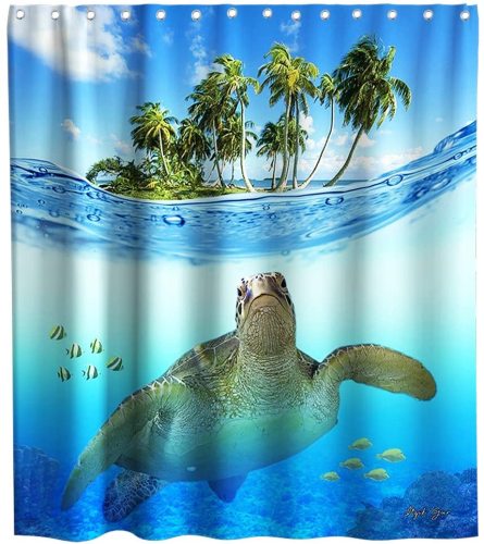 Tropical Shower Curtain Ocean Animal Turtle Theme Fabric Hawaii Bathroom Home Decorative Decor Sets with Hooks Waterproof Washable 72 x 72 inches Green Blue and White
