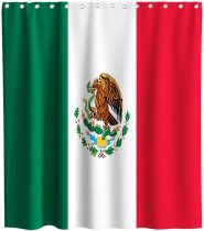 Mexican Flag Shower Curtain Brown Mexico Eagle Theme Fabric Bathroom Decor Sets with Hooks Waterproof Washable 72 x 72 inches Green Red and White