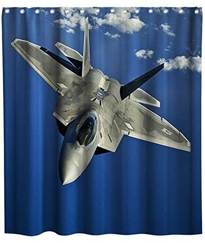 Plane Airplane Flying in The Cloudy Sky Theme Fabric Shower Curtain Sets Kids Bathroom Decor with Hooks Waterproof Washable 72 x 72 inches Blue Grey and White