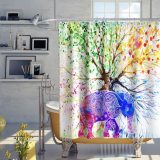 Colorful Tree Shower Curtain Spring Life of Tree Cartoon Elephant Indian Bohemian Boho Theme Fabric Bathroom Home Decor Sets with Hooks Waterproof Washable 72 x 72 inches Green Blue and Yellow