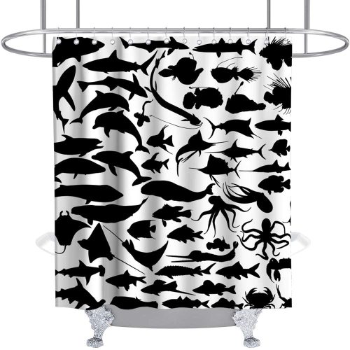Nautical Shower Curtain Ocean Animal Theme Fabric Kids Bathroom Sets Decor with Hooks Waterproof Washable 72 x 72 inches