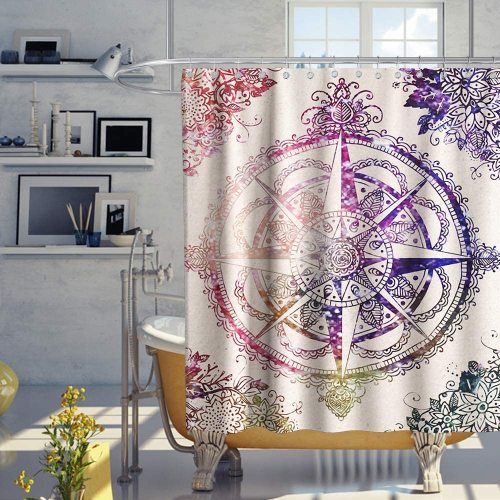 Antique Wind Rose Diagram for Cardinal Directions Axis Nautical Illustration Theme Fabric Compass Shower Curtain Sets Kids Bathroom Decor with Hooks Waterproof Washable 72 x 72 inches Purple and Beige