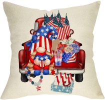 Yanfind USA July 4th Gnome Decorative Throw Pillow Cover, Summer American Flag Red Truck Stripe Stars Beers Cushion Case, Patriotic Home Decoration Sign Outside Pillowcase Decor for Sofa Couch 18x18