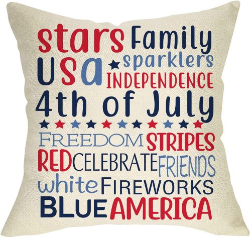 Yanfind American July 4th Decorative Throw Pillow Cover, Red White Blue Freedom Subway Art Cushion Case, USA Patriotic Home Decoration Independence Day Farmhouse Pillowcase Decor for Sofa Couch 18x18