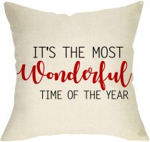 Yanfind Christmas Decorative Throw Pillow Cover, It's the Most Wonderful Time of the Year Farmhouse Cushion Case Xmas Home Decoration Sign, Winter Holiday Outdoor Pillowcase Decor for Sofa Couch 18x18