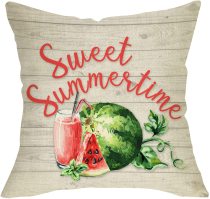 Yanfind Sweet Summertime Watercolor Decorative Throw Pillow Cover, Summer Watermelon Drink Cushion Case, Seasonal Farmhouse Home Decorations Cotton Linen Outside Pillowcase Decor for Sofa Couch 18x18